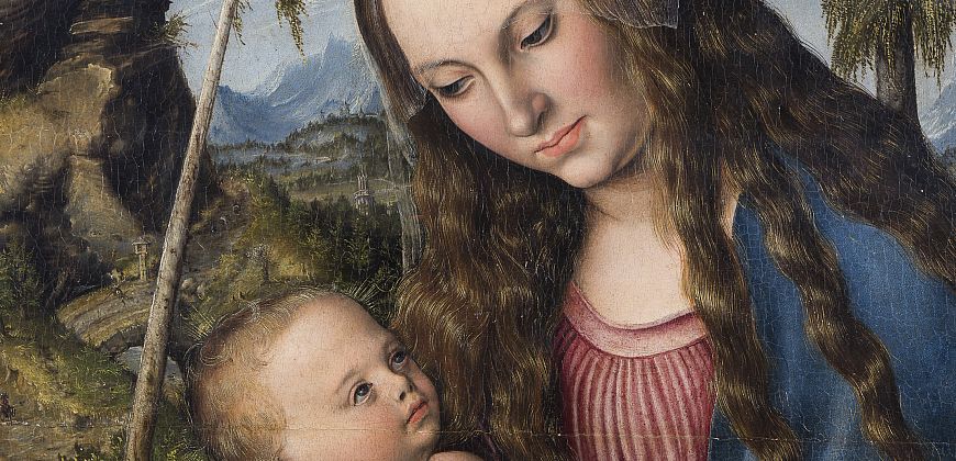 „Madonna pod jodłami” Lucas Cranach starszy, ok. 1510 r., dzieło ze zbiorów Muzeum Archidiecezjalnego we Wrocławiu, fragment.